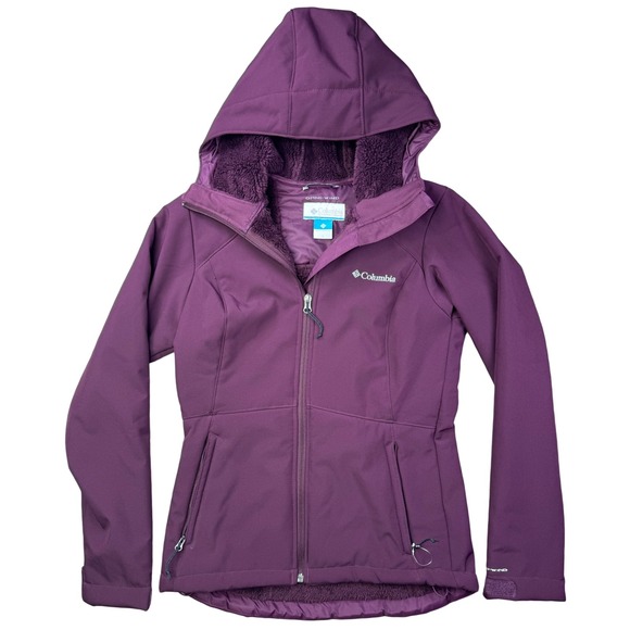 Columbia Womens Softshell Fleece Lined Hooded Jacket Omni-Wind Purple Small - Picture 2 of 13